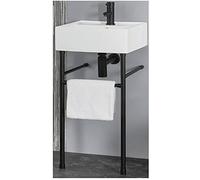 Milano Dalton White Ceramic Square 1 Tap Hole Bathroom Basin Sink Black Washstand - 410mm x 410mm