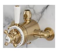 MILANO Dual Exposed Thermostatic Mixer Shower Valve Brushed Brass | Brass Construction. Lever & Crosshead Handles. Thermostatic Operation. Traditional Style. Suitable For All Plumbing Systems.