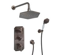 Milano Earlham Aged Bronze Art Deco Triple Thermostatic Mixer Valve Shower Head Handset
