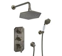 Milano Earlham Aged Gold Art Deco Triple Thermostatic Mixer Valve Shower Head Handset
