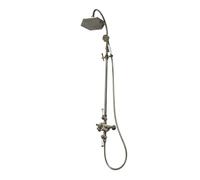Milano Earlham Aged Gold Art Deco Triple Thermostatic Mixer Valve Shower Head Handset Riser Rail
