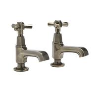 Milano Earlham Art Deco Bathroom Basin Pillar Taps Crosshead Handles - Aged Gold