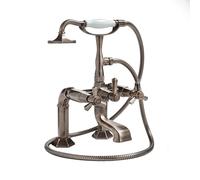 Milano Earlham Art Deco Deck Mounted Bathroom Bath Shower Mixer Tap Crosshead Handles - Aged Bronze