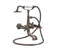 Milano Earlham Art Deco Wall Mounted Bathroom Bath Shower Mixer Tap Crosshead Handles - Aged Bronze