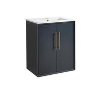 Milano Edge Anthracite 610mm Wall Hung Bathroom Vanity Unit Brushed Brass Bar Handle