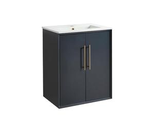 Milano Edge Anthracite 610mm Wall Hung Bathroom Vanity Unit Brushed Brass Bar Handle