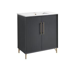 Milano Edge Navy Blue 810mm Bathroom Vanity Unit Brushed Brass Bar Handle