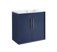 Milano Edge Navy Blue 810mm Wall Hung Bathroom Vanity Unit Brushed Brass Bar Handle