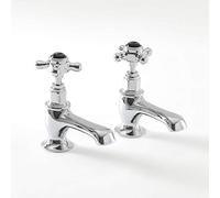Milano Elizabeth Basin Pillar Taps Crosshead Handles - Chrome Black