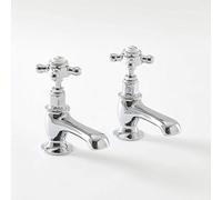 Milano Elizabeth Basin Pillar Taps Crosshead Handles - Chrome White