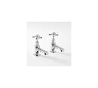 Milano Elizabeth Basin Pillar Taps with Crosshead Handles - Chrome & White, Lead-Free Brass, Ceramic Disc, Independent Hot & Cold