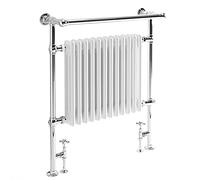 Milano Elizabeth Chrome White Dual Fuel Heated Towel Rail Overhanging Rail Valves - 930mm x 790mm