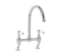 Milano Elizabeth Lever Handle Bridge Kitchen Sink Mixer Tap Swivel Spout - Chrome White