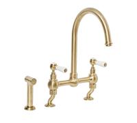 Milano Elizabeth Lever Handle Bridge Kitchen Sink Mixer Tap Swivel Spout Pull Out Spray - Brass