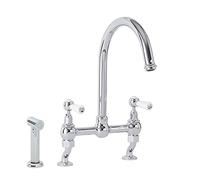 Milano Elizabeth Lever Handle Bridge Kitchen Sink Mixer Tap Swivel Spout Pull Out Spray - Chrome White