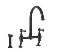 Milano Elizabeth Lever Handle Bridge Kitchen Sink Mixer Tap Swivel Spout Spray - Black
