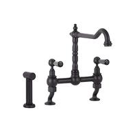 Milano Elizabeth Lever Handle Bridge Kitchen Sink Mixer Tap Swivel Spout Spray - Black