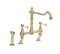 Milano Elizabeth Lever Handle Bridge Kitchen Sink Mixer Tap Swivel Spout Spray - Brass