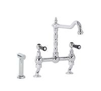 Milano Elizabeth Lever Handle Bridge Kitchen Sink Mixer Tap Swivel Spout Spray - Chrome Black