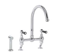 Milano Elizabeth Lever Handle Bridge Kitchen Sink Mixer Tap Swivel Spout Spray - Chrome Black