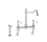 Milano Elizabeth Lever Handle Bridge Kitchen Sink Mixer Tap Swivel Spout Spray - Chrome White