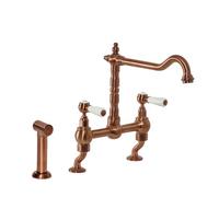 Milano Elizabeth Lever Handle Bridge Kitchen Sink Mixer Tap Swivel Spout Spray - Copper