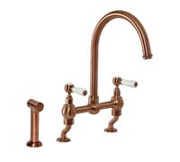 Milano Elizabeth Lever Handle Bridge Kitchen Sink Mixer Tap Swivel Spout Spray - Copper