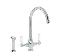 Milano Elizabeth Lever Handle Kitchen Sink Mixer Tap Swivel Spout Spray - Chrome White
