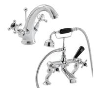 Milano Elizabeth Mono Bathroom Basin Mixer Tap Bath Tap Hand Shower - Chrome Black