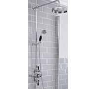Milano Elizabeth Rigid Riser Thermostatic Mixer Valve Shower Head Handset - Chrome Black