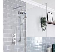 Milano Elizabeth Thermostatic Mixer Valve 200mm Round Shower Head Riser Rail - Chrome White