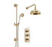 Milano Elizabeth Thermostatic Mixer Valve 205mm Round Shower Head Riser Rail - Brushed Brass
