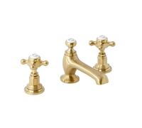 Milano Elizabeth Traditional 3 Tap-Hole Basin Mixer Tap Crosshead Handles - Brushed Brass