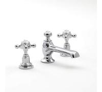 Milano Elizabeth Traditional 3 Tap-Hole Basin Mixer Tap Crosshead Handles - Chrome White