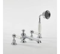 Milano Elizabeth Traditional 4 Tap-Hole Bath Shower Mixer Tap Lever Handles - Chrome White
