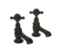 Milano Elizabeth Traditional Basin Pillar Taps Crosshead Handles - Black