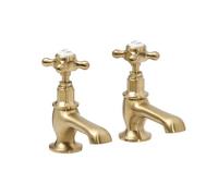 Milano Elizabeth Traditional Basin Pillar Taps Crosshead Handles - Brushed Brass