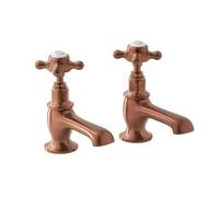 Milano Elizabeth Traditional Basin Pillar Taps Crosshead Handles - Brushed Copper
