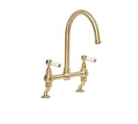 Milano Elizabeth Traditional Lever Handle Bridge Kitchen Sink Mixer Tap Swivel Spout - Brass