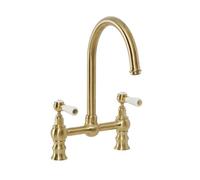 Milano Elizabeth Traditional Lever Handle Bridge Kitchen Sink Mixer Tap Swivel Spout - Brushed Brass