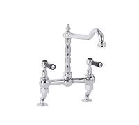 Milano Elizabeth Traditional Lever Handle Bridge Kitchen Sink Mixer Tap Swivel Spout - Chrome Black