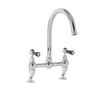 Milano Elizabeth Traditional Lever Handle Bridge Kitchen Sink Mixer Tap Swivel Spout - Chrome Black