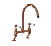 Milano Elizabeth Traditional Lever Handle Bridge Kitchen Sink Mixer Tap Swivel Spout - Copper