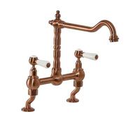 Milano Elizabeth Traditional Lever Handle Bridge Kitchen Sink Mixer Tap Swivel Spout - Copper