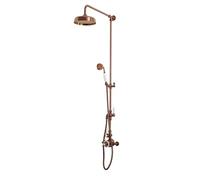 Milano Elizabeth Traditional Rigid Riser Thermostatic Mixer Valve Round Shower Head Handset - Copper