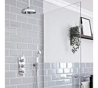 Milano Elizabeth Traditional Thermostatic Mixer Valve Hand Shower 205mm Round Head - Chrome White