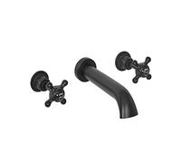 Milano Elizabeth Traditional Wall Mounted 3 Tap Hole Basin Mixer Tap Crosshead Handle - Black