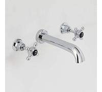 Milano Elizabeth Traditional Wall Mounted 3 Tap-Hole Basin Mixer Tap Crosshead Handle - Chrome Black