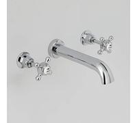 Milano Elizabeth Traditional Wall Mounted 3 Tap-Hole Basin Mixer Tap Crosshead Handles - Chrome White