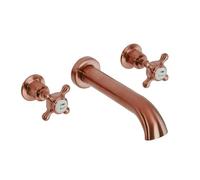 Milano Elizabeth Traditional Wall Mounted 3 Tap-Hole Bath Filler Tap Crosshead Handles - Copper